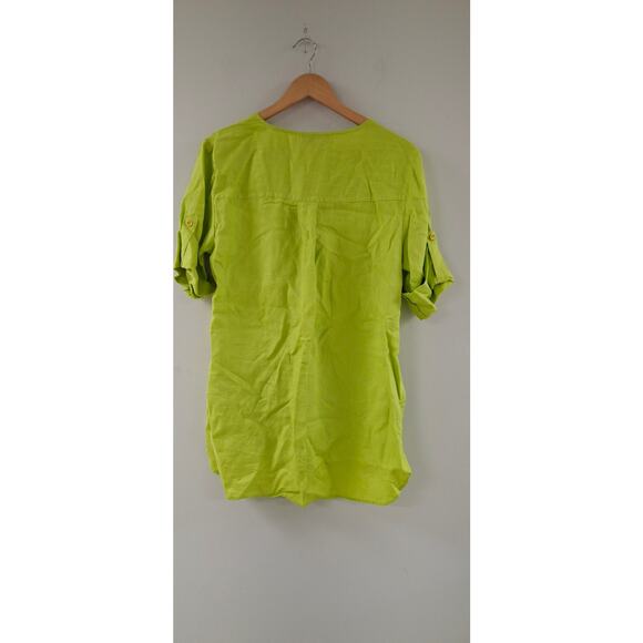 Ellen Tracy Women's Citron Green Linen Long Shirt Zip Up Med. - Picture 8 of 8